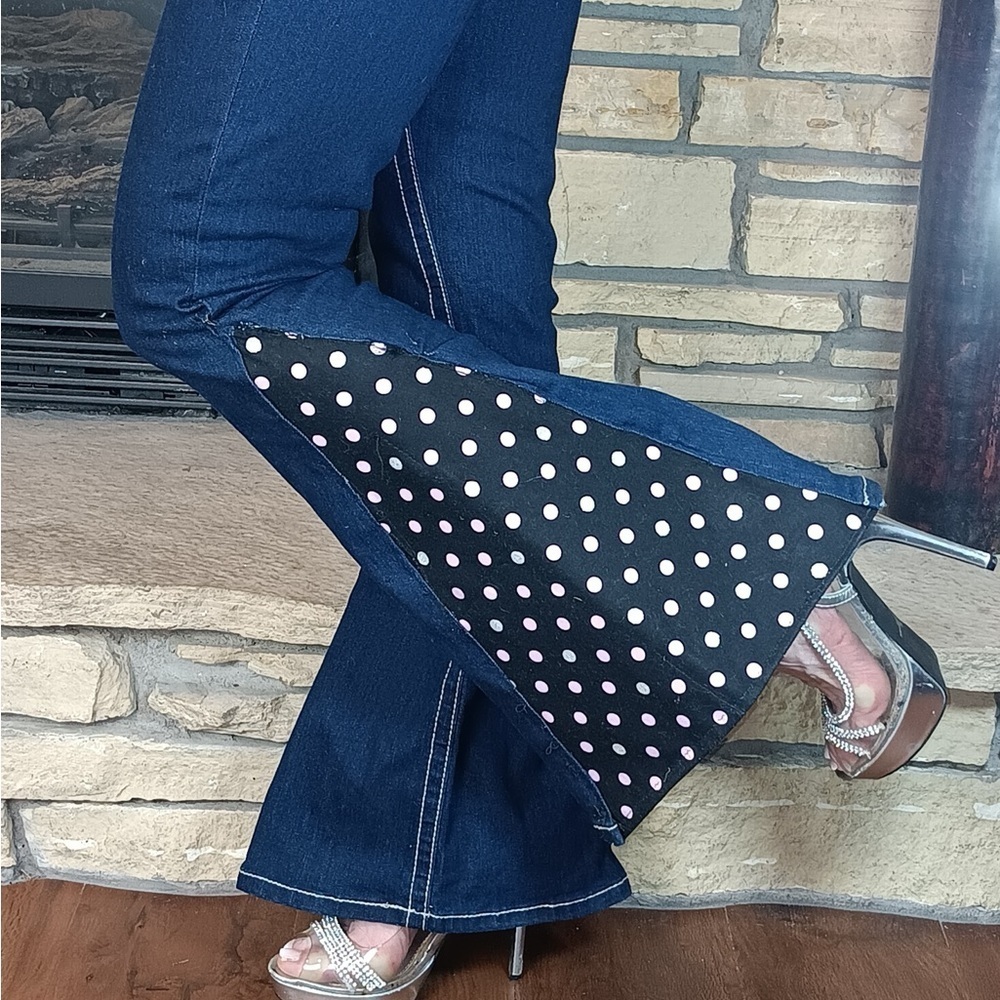 Women’s Custom Upcycled Bell Bottom Boho Revival Jeans size 6 Unique Design​​​ - Picture 2 of 15